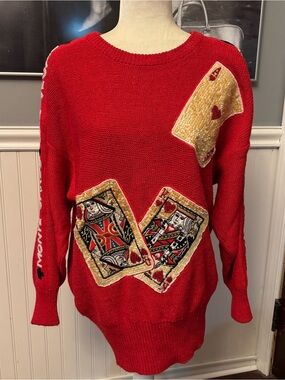 Bonnie Boerer Vintage Red Sweater Vegas Monte Carlo Nice AC Embellished Size Med